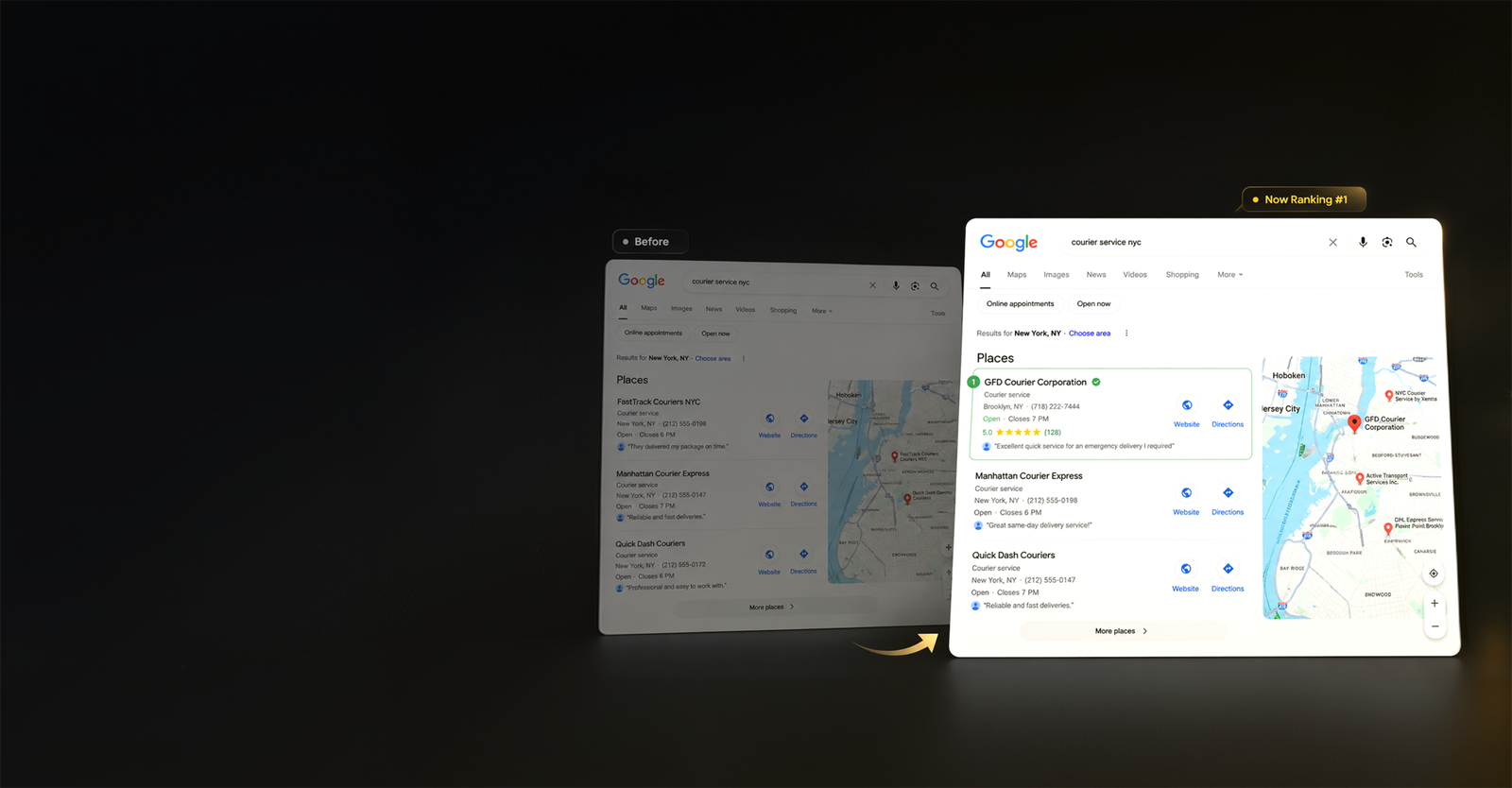 Google Maps ranking: before vs now ranking #1