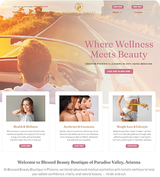 The previous Blessed Beauty Boutique website: dated layout, hard to navigate